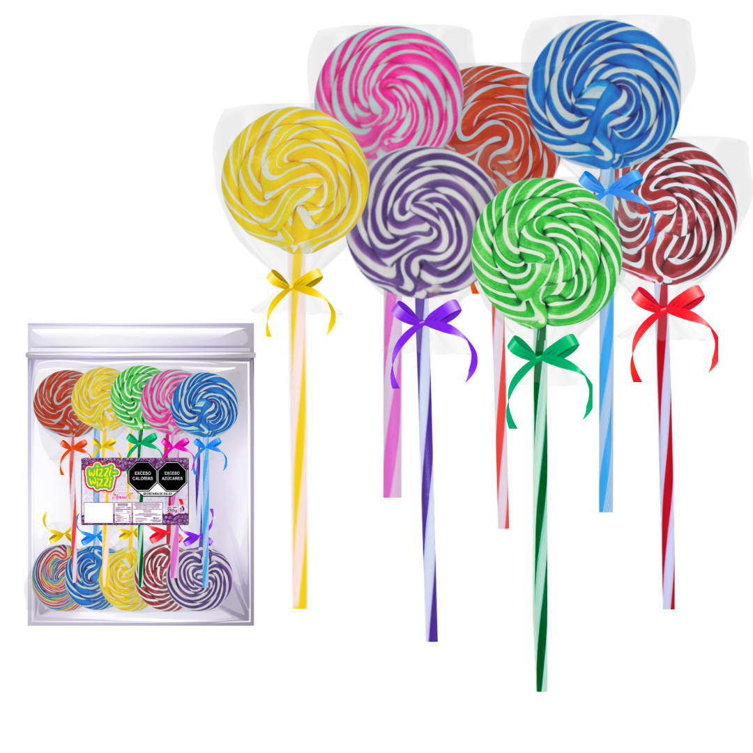 Paleta Trenzada 50pz wizzi chilindrina fiesta de colores